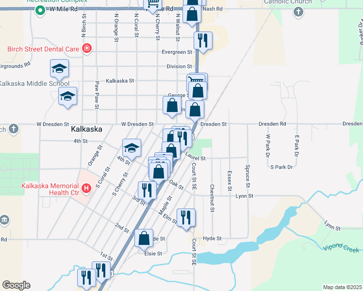 map of restaurants, bars, coffee shops, grocery stores, and more near in Kalkaska