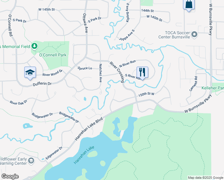 map of restaurants, bars, coffee shops, grocery stores, and more near 14940 Monterey Avenue South in Savage