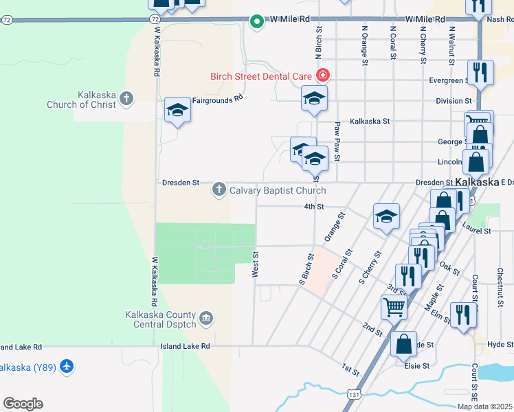 map of restaurants, bars, coffee shops, grocery stores, and more near 720 4th Street in Kalkaska