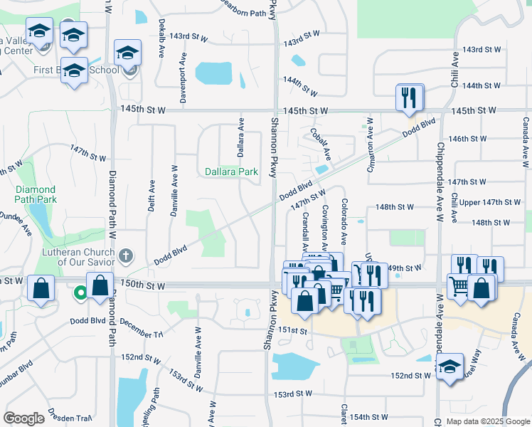 map of restaurants, bars, coffee shops, grocery stores, and more near 14800 Dodd Boulevard in Rosemount