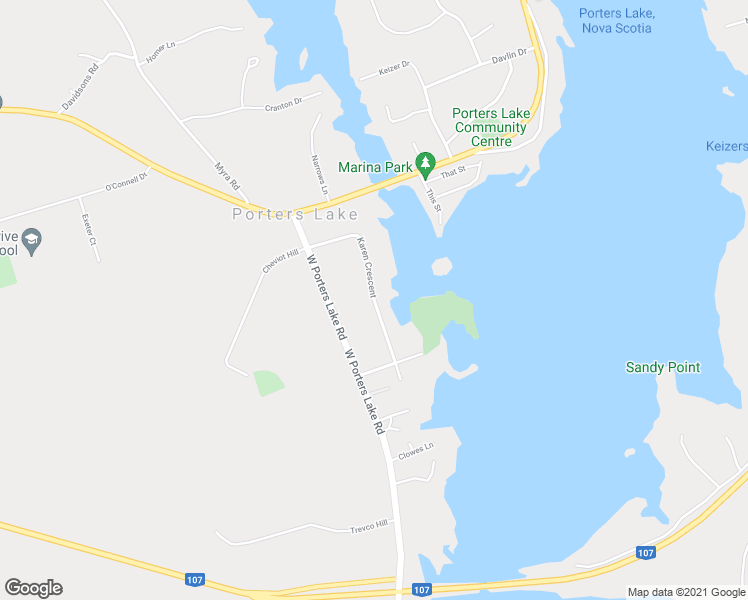 map of restaurants, bars, coffee shops, grocery stores, and more near Karen Crescent in Porters Lake
