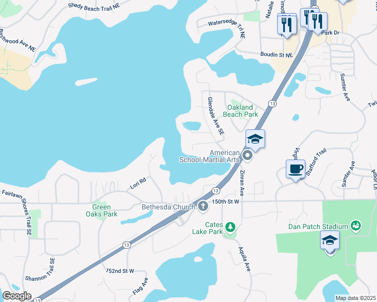 map of restaurants, bars, coffee shops, grocery stores, and more near 14794 Cove Avenue Southeast in Prior Lake