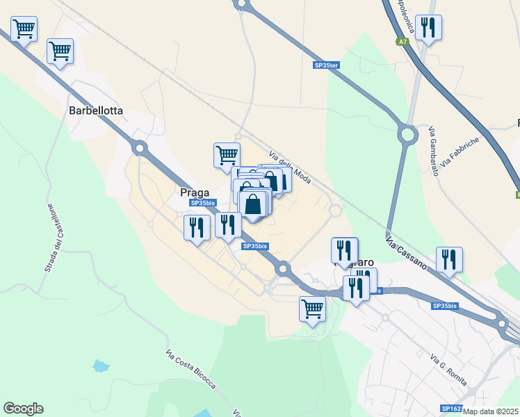 map of restaurants, bars, coffee shops, grocery stores, and more near 1 Via della Moda in Provincia di Alessandria