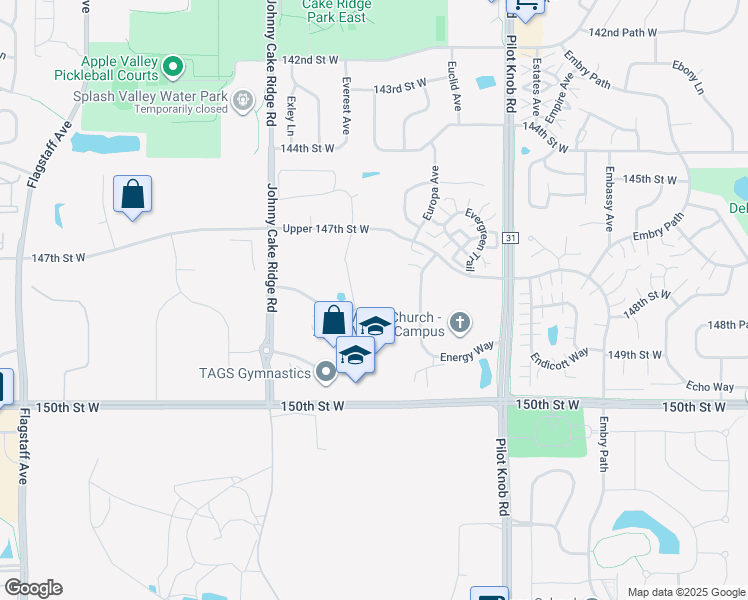 map of restaurants, bars, coffee shops, grocery stores, and more near 14800 Everest Avenue in Apple Valley