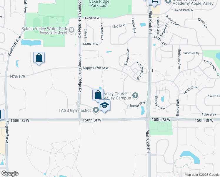 map of restaurants, bars, coffee shops, grocery stores, and more near 14800 Everest Avenue in Apple Valley