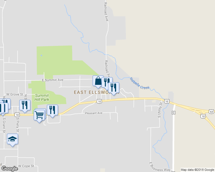 map of restaurants, bars, coffee shops, grocery stores, and more near 432 East Wall Street in Ellsworth