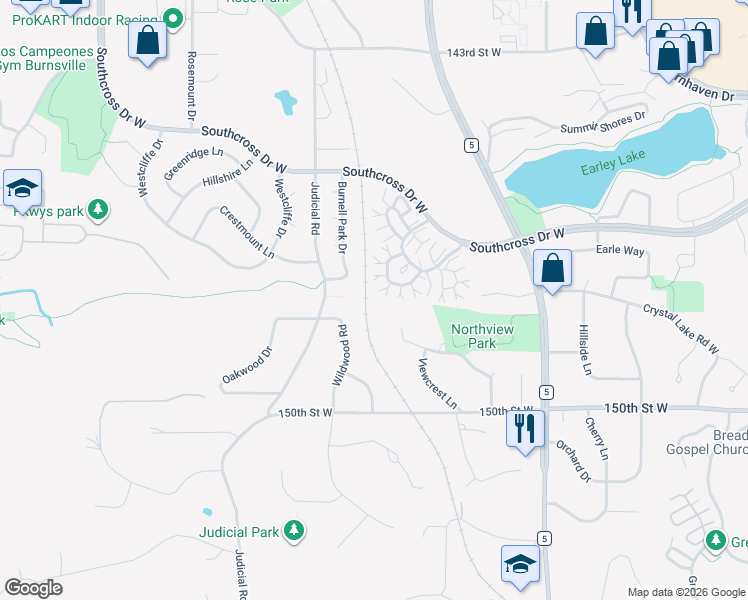 map of restaurants, bars, coffee shops, grocery stores, and more near 14725 Burnell Park Drive in Burnsville