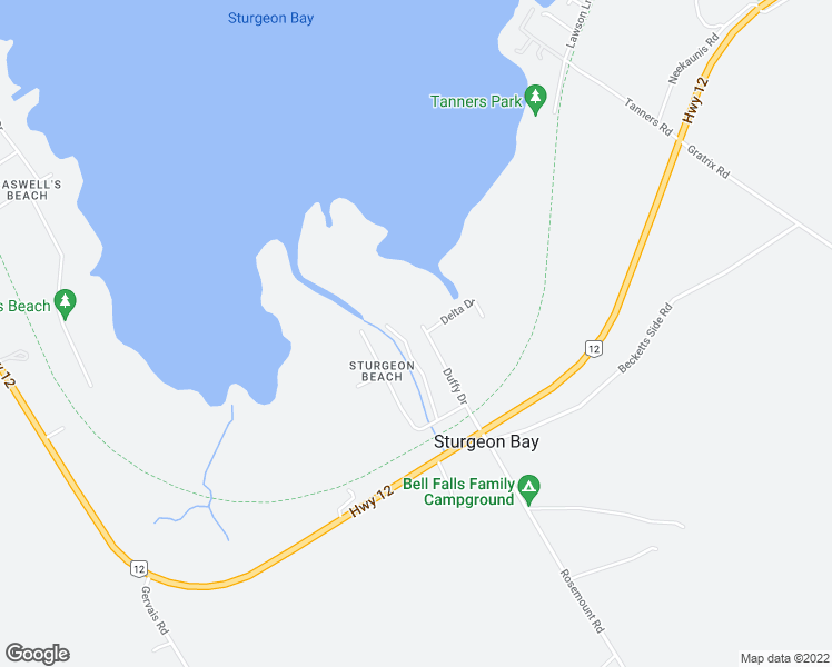 map of restaurants, bars, coffee shops, grocery stores, and more near 25 Playfair Drive in Waubaushene
