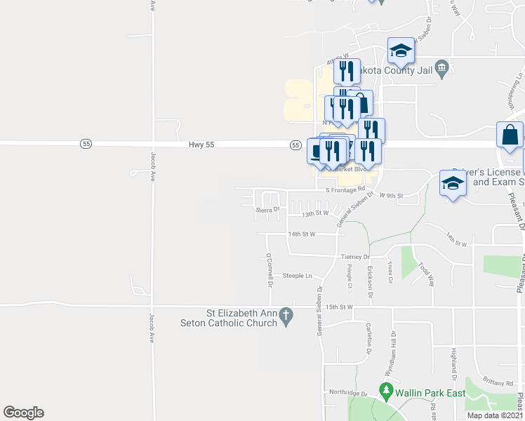 map of restaurants, bars, coffee shops, grocery stores, and more near 1974 Sierra Drive in Hastings