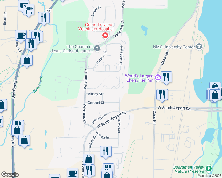 map of restaurants, bars, coffee shops, grocery stores, and more near 2772 Boardman Lake Drive in Traverse City