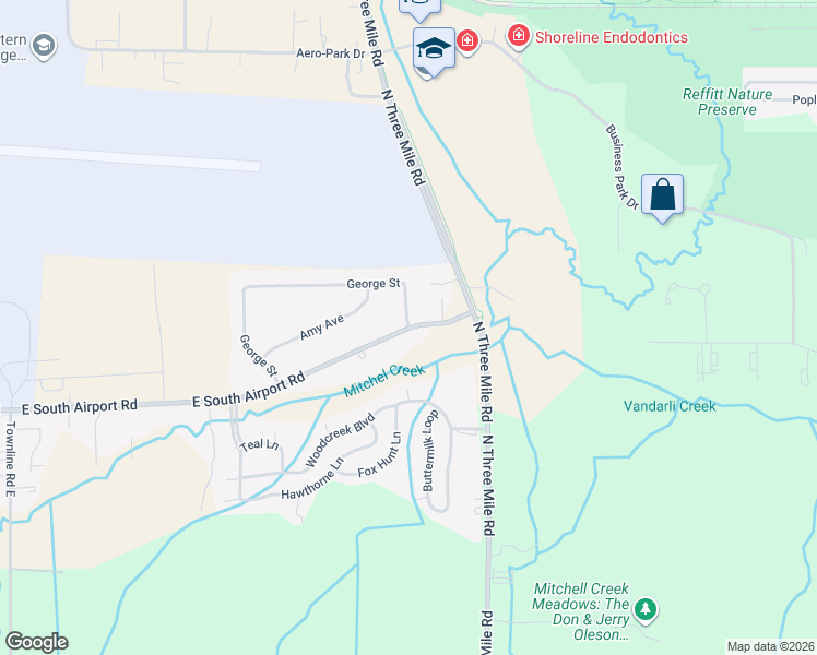 map of restaurants, bars, coffee shops, grocery stores, and more near 998 George Street in Traverse City