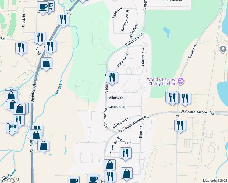 map of restaurants, bars, coffee shops, grocery stores, and more near 2900-2998 Feiger Lane in Traverse City