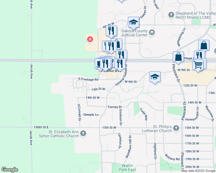map of restaurants, bars, coffee shops, grocery stores, and more near 1772 13th Street West in Hastings