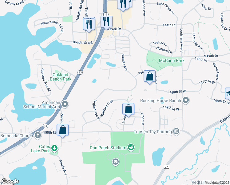 map of restaurants, bars, coffee shops, grocery stores, and more near 7713 147th Terrace in Savage
