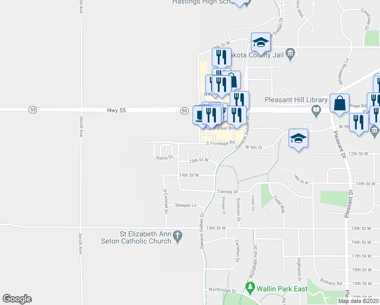 map of restaurants, bars, coffee shops, grocery stores, and more near 1898 13th Street West in Hastings