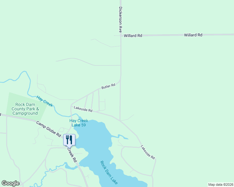 map of restaurants, bars, coffee shops, grocery stores, and more near N8743 Dickerson Avenue in Willard