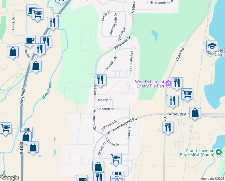 map of restaurants, bars, coffee shops, grocery stores, and more near 2878 Boardman Lake Drive in Traverse City