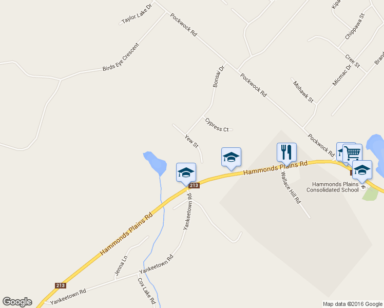 map of restaurants, bars, coffee shops, grocery stores, and more near 44 Yew Street in Hammonds Plains