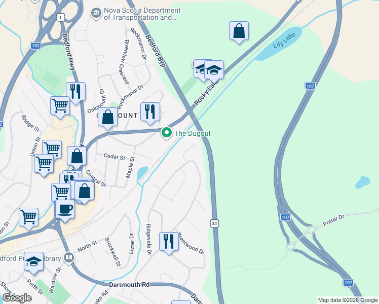 map of restaurants, bars, coffee shops, grocery stores, and more near 19 Quinn Court in Bedford