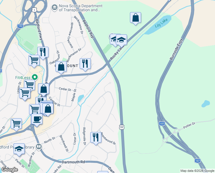 map of restaurants, bars, coffee shops, grocery stores, and more near 19 Quinn Court in Bedford