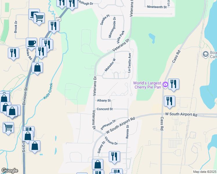 map of restaurants, bars, coffee shops, grocery stores, and more near 2878 Boardman Lake Drive in Traverse City