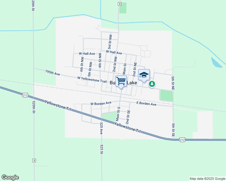 map of restaurants, bars, coffee shops, grocery stores, and more near 109 2nd Street Northwest in Buffalo Lake