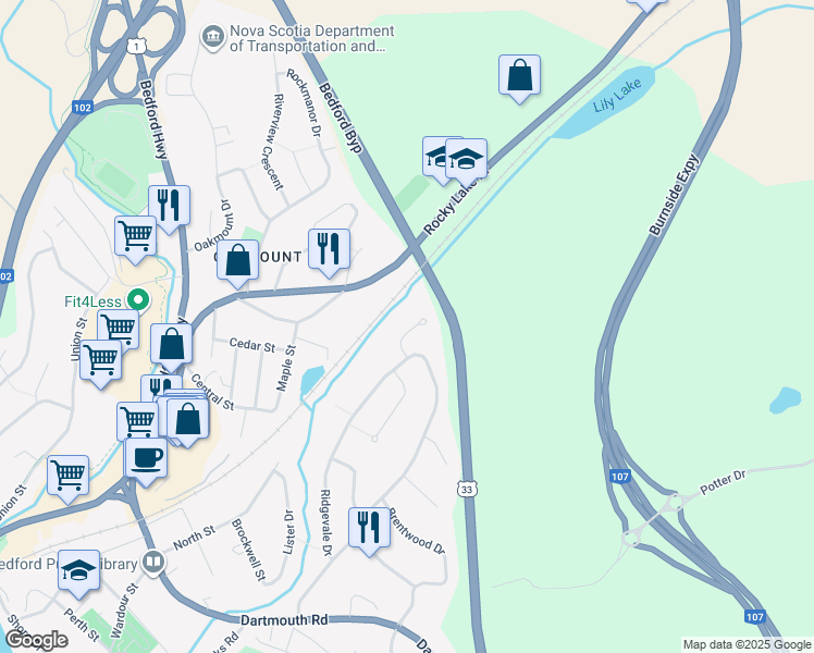 map of restaurants, bars, coffee shops, grocery stores, and more near 20 Quinn Court in Bedford