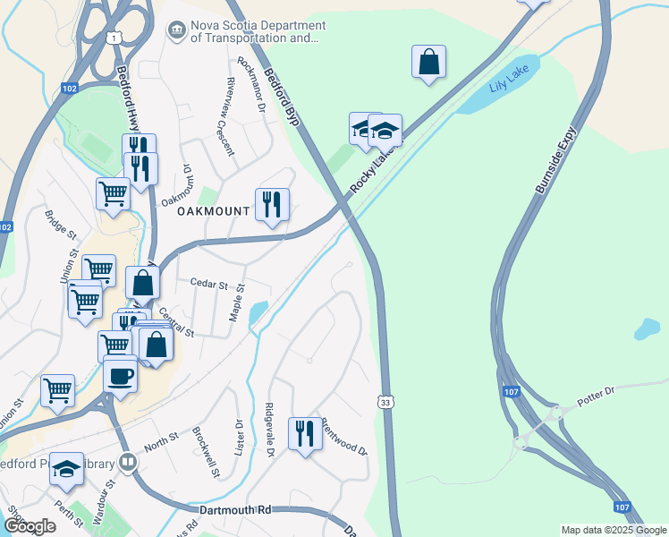 map of restaurants, bars, coffee shops, grocery stores, and more near 20 Quinn Court in Bedford