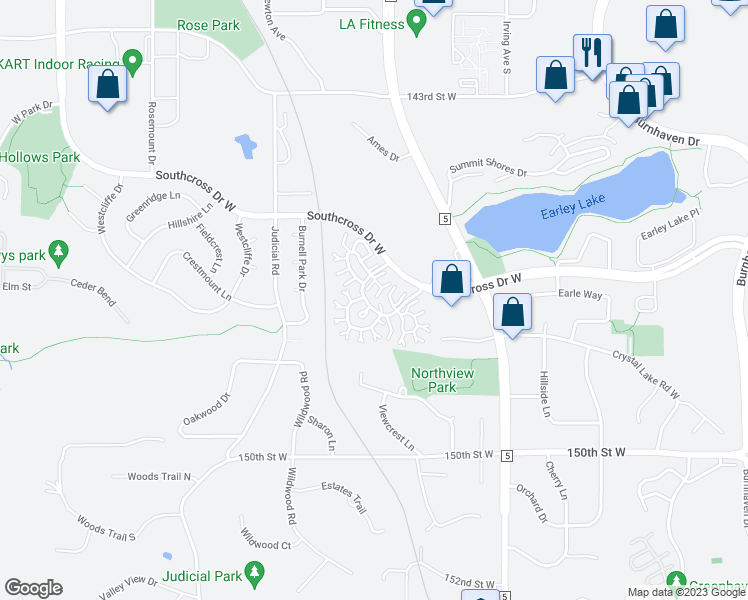 map of restaurants, bars, coffee shops, grocery stores, and more near 2009 Southcross Drive West in Burnsville
