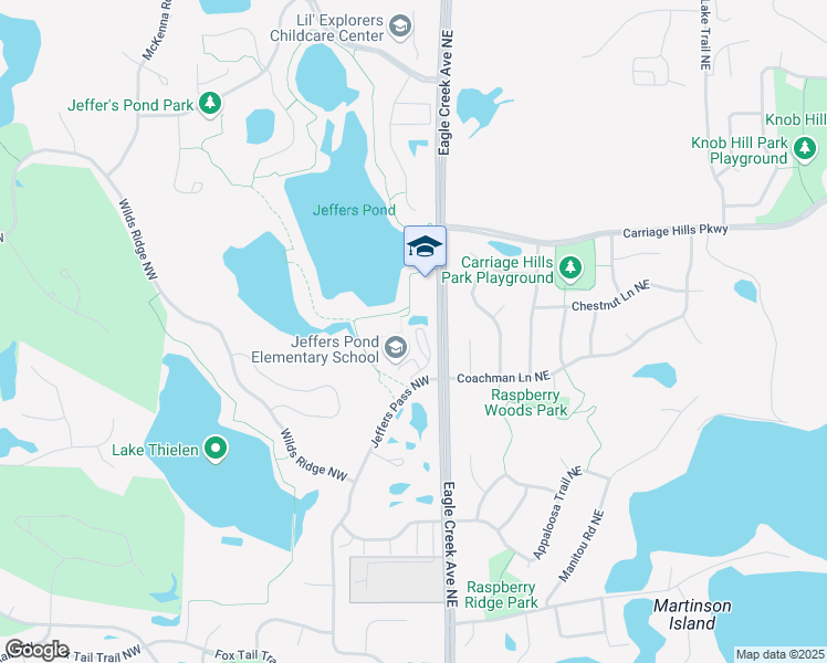 map of restaurants, bars, coffee shops, grocery stores, and more near 14800 Jeffers Pass Northwest in Prior Lake