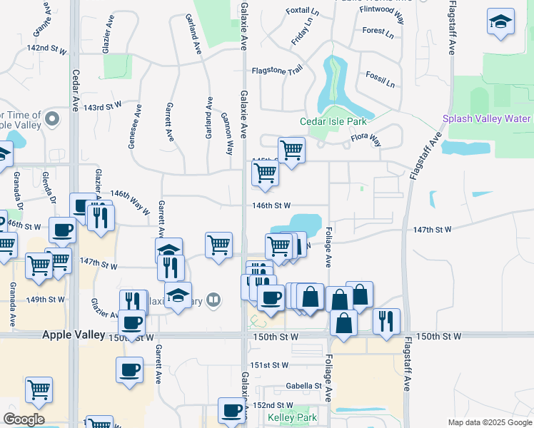 map of restaurants, bars, coffee shops, grocery stores, and more near 6950 146th Street West in Apple Valley