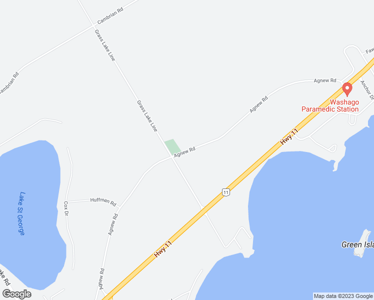 map of restaurants, bars, coffee shops, grocery stores, and more near 3686 Agnew Road in Washago