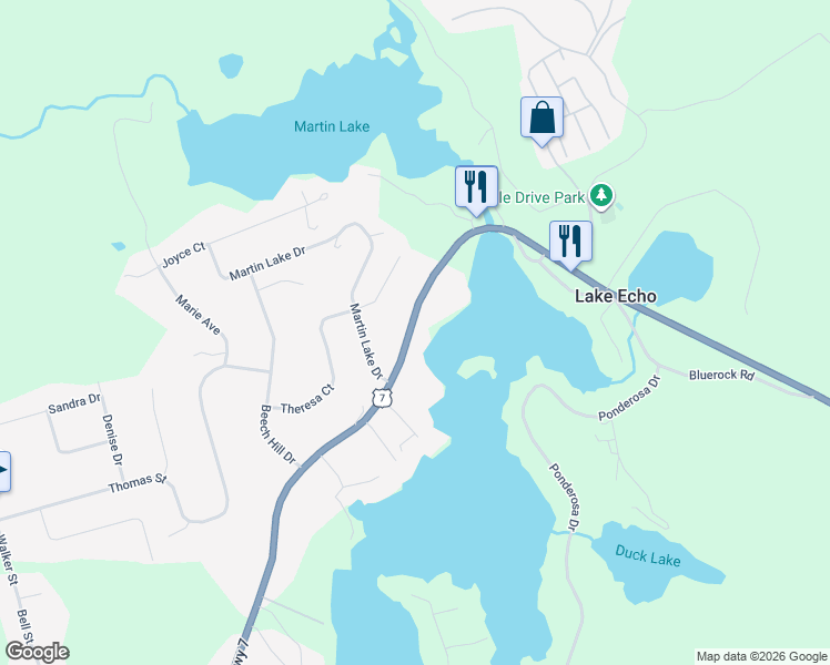 map of restaurants, bars, coffee shops, grocery stores, and more near 3126 Nova Scotia Trunk 7 in Lake Echo