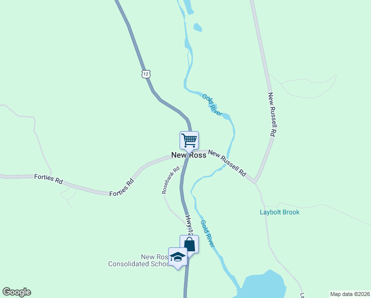 map of restaurants, bars, coffee shops, grocery stores, and more near 4843 Nova Scotia 12 in New Ross