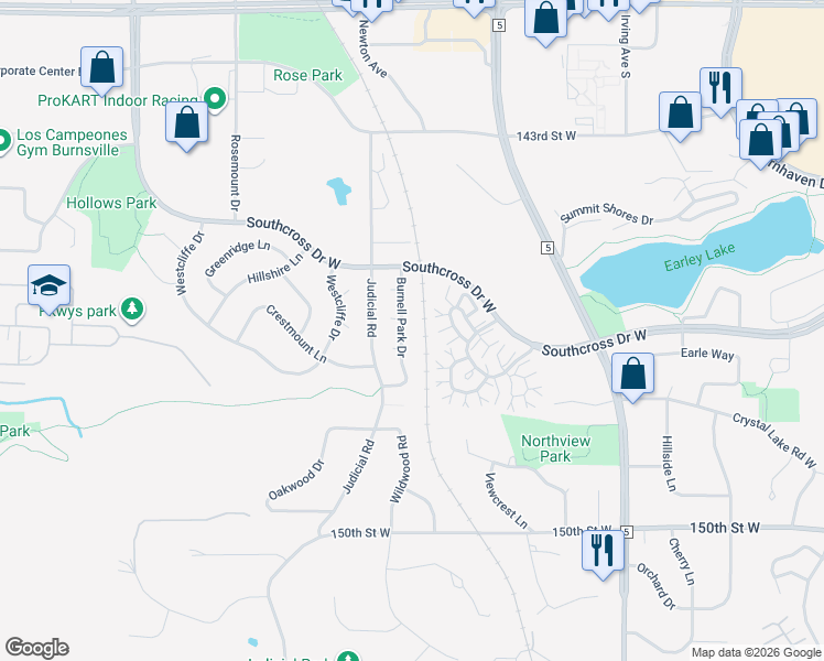 map of restaurants, bars, coffee shops, grocery stores, and more near 14637 Burnell Park Drive in Burnsville