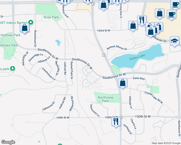 map of restaurants, bars, coffee shops, grocery stores, and more near 2033 Southcross Drive West in Burnsville