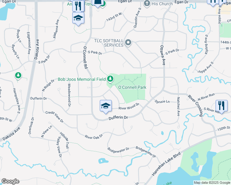 map of restaurants, bars, coffee shops, grocery stores, and more near 14825 Oakborough Drive in Savage
