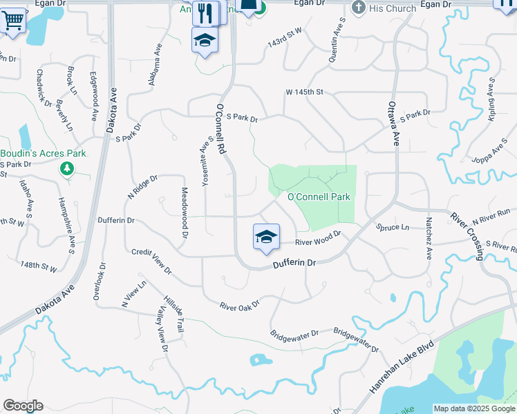 map of restaurants, bars, coffee shops, grocery stores, and more near 5578 Lone Oak Drive in Savage