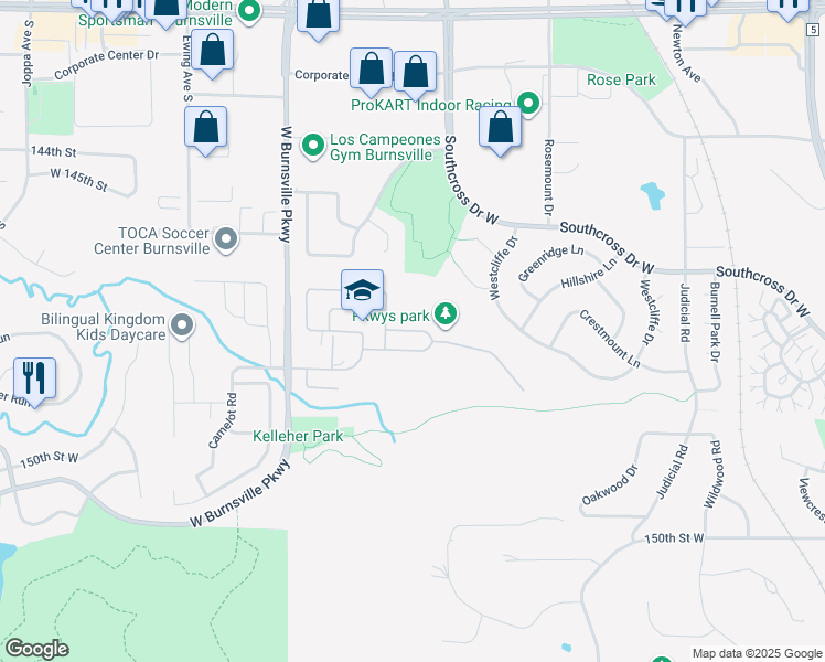 map of restaurants, bars, coffee shops, grocery stores, and more near Rambush Road in Burnsville