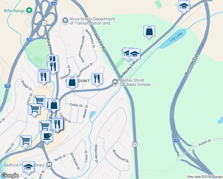 map of restaurants, bars, coffee shops, grocery stores, and more near 299 Bedford Bypass in Bedford