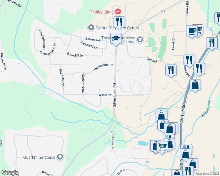 map of restaurants, bars, coffee shops, grocery stores, and more near 3827 Silver Lake Road in Traverse City