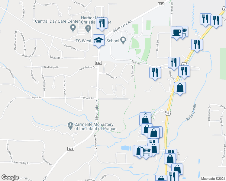 map of restaurants, bars, coffee shops, grocery stores, and more near Scenic Ridge in Traverse City