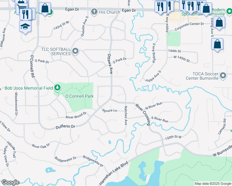 map of restaurants, bars, coffee shops, grocery stores, and more near 4865 Aspen Drive in Savage