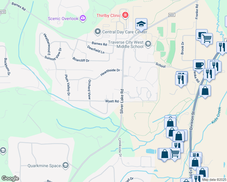 map of restaurants, bars, coffee shops, grocery stores, and more near 3827-3839 Silver Lake Road in Traverse City