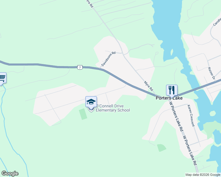 map of restaurants, bars, coffee shops, grocery stores, and more near 17 West Porters Lake Road in Porters Lake