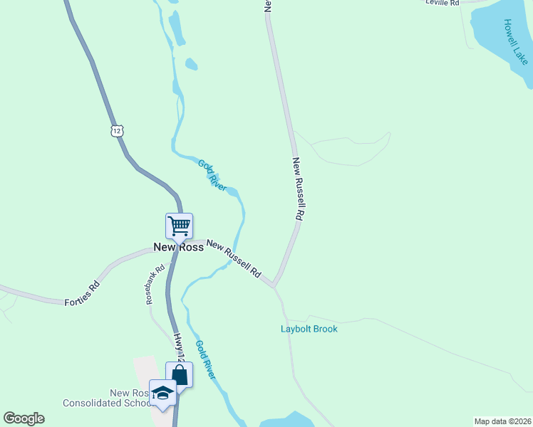 map of restaurants, bars, coffee shops, grocery stores, and more near 183 New Russell Road in New Ross