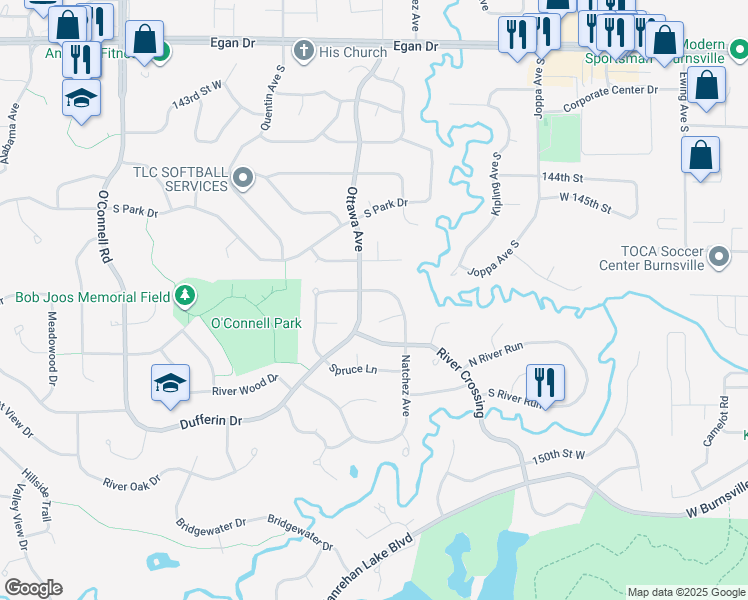map of restaurants, bars, coffee shops, grocery stores, and more near 4865 Aspen Drive in Savage