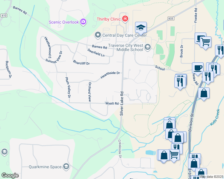 map of restaurants, bars, coffee shops, grocery stores, and more near 3827-3839 Silver Lake Road in Traverse City