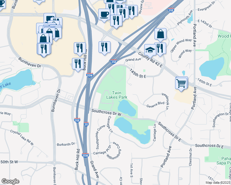 map of restaurants, bars, coffee shops, grocery stores, and more near in Burnsville