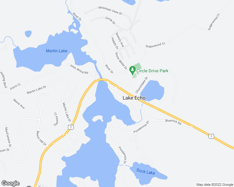 map of restaurants, bars, coffee shops, grocery stores, and more near 9 Old Lake Echo Road in Lake Echo